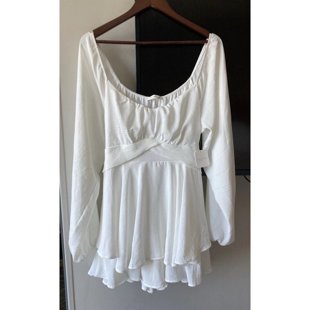 Altar'd State Lola Crossover Romper Tie Waist White Womens XL NWT Fairycore - Picture 3 of 12